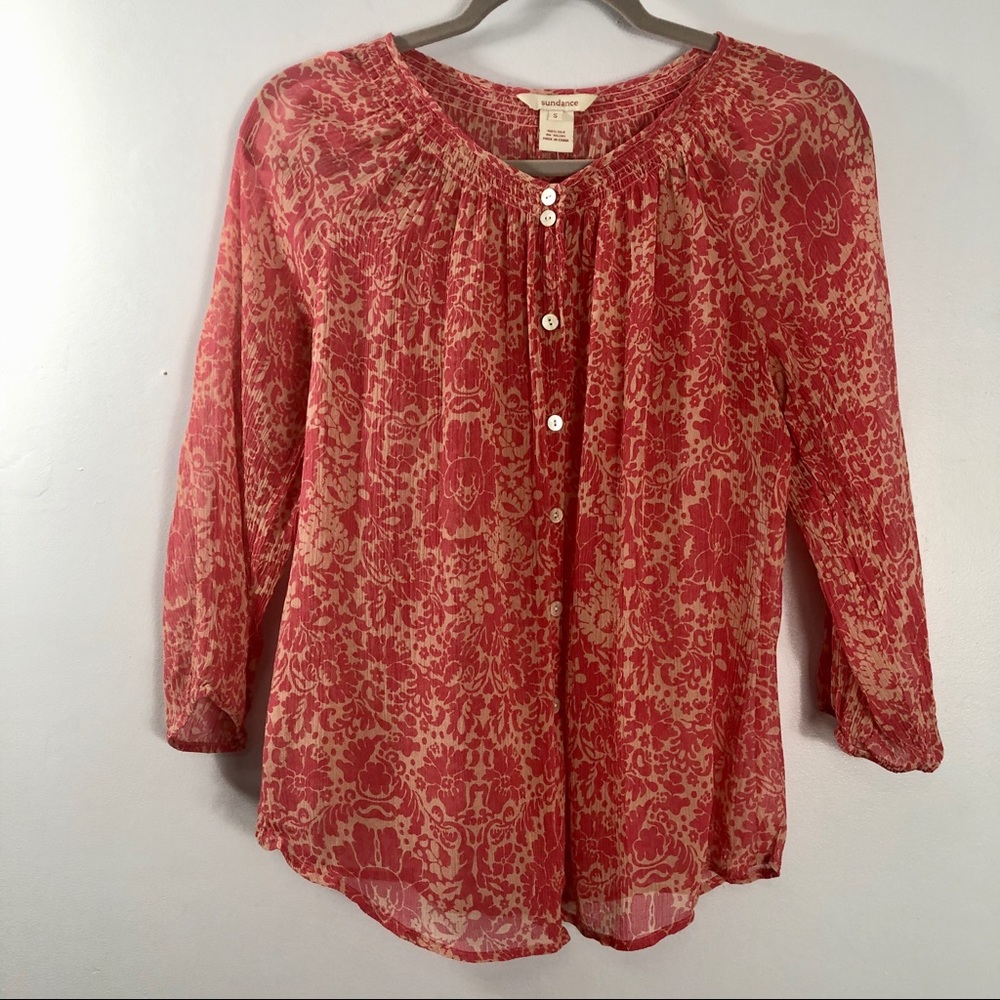 Sundance Sheer 100% Silk Floral Blouse Size S